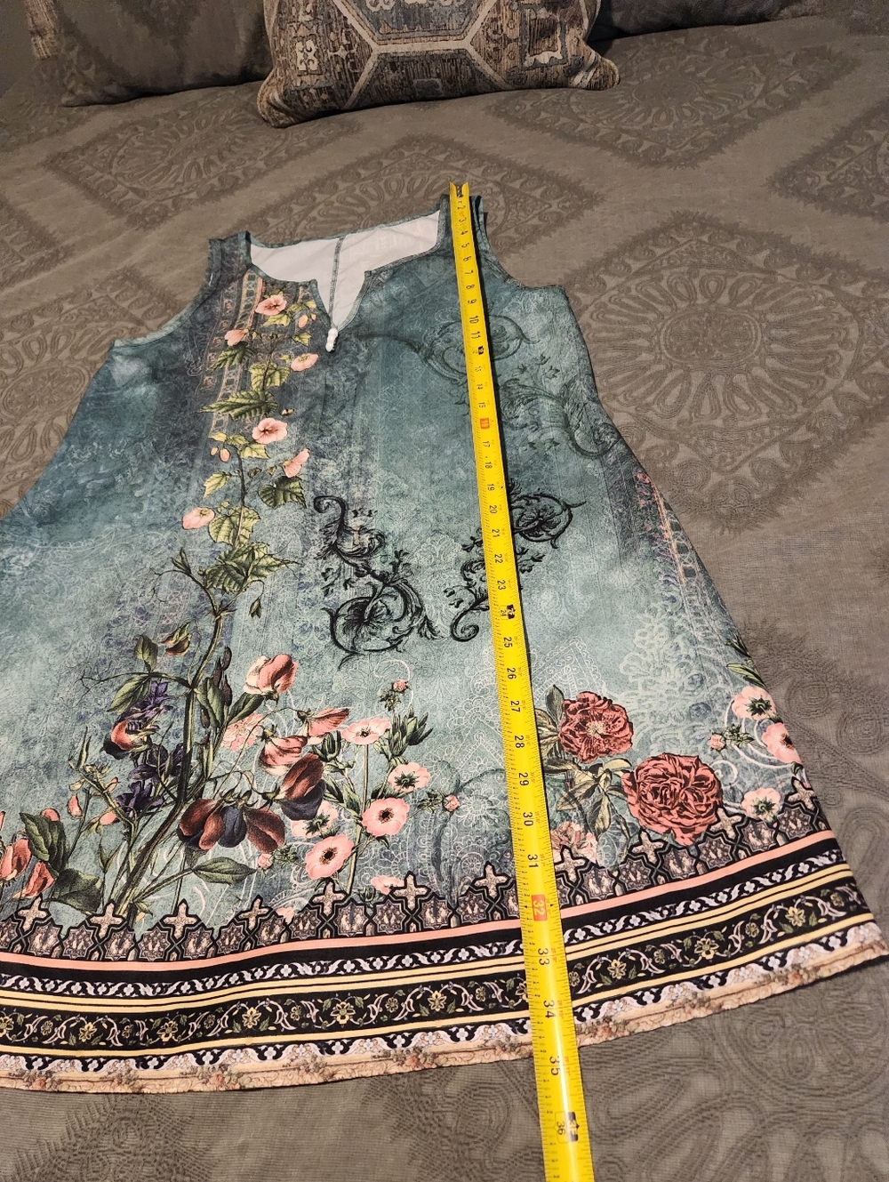 Teal Floral Boho Slip Dress L - Picture 8 of 10